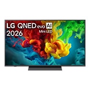LG 55&nbsp;collu LG QNED evo AI Mini-LED 4K viedtelevizors 2026, 2026.&nbsp;gadā izlaista LG QNED evo AI QNED82 Mini LED priekšpuses skats, ekrāns ar dzīvīgām, plūstošām daudzkrāsainām, gleznieciskai kustībai līdzīgām plūsmām, kurās bagātīgi slāņotu krāsu mākoņi vienmēr, 55QNED83B3A, thumbnail 1